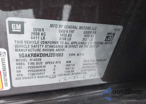 2017 Buick Enclave Leather z USA, uszkodzony, nr VIN 5GAKRBKD8HJ201663